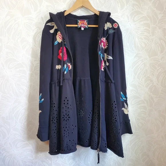 Johnny Was Floral Junia French Terry Cotton Zip Up Hoodie Jacket - Picture 7 of 15